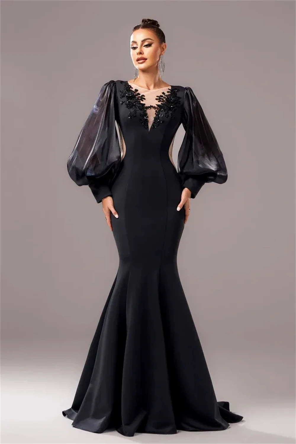 

Contessa Dubai Custom luxury Mermaid Prom party dress With Elegant Train Vestidos de noche Long Sleeve Formal evening dress 2025