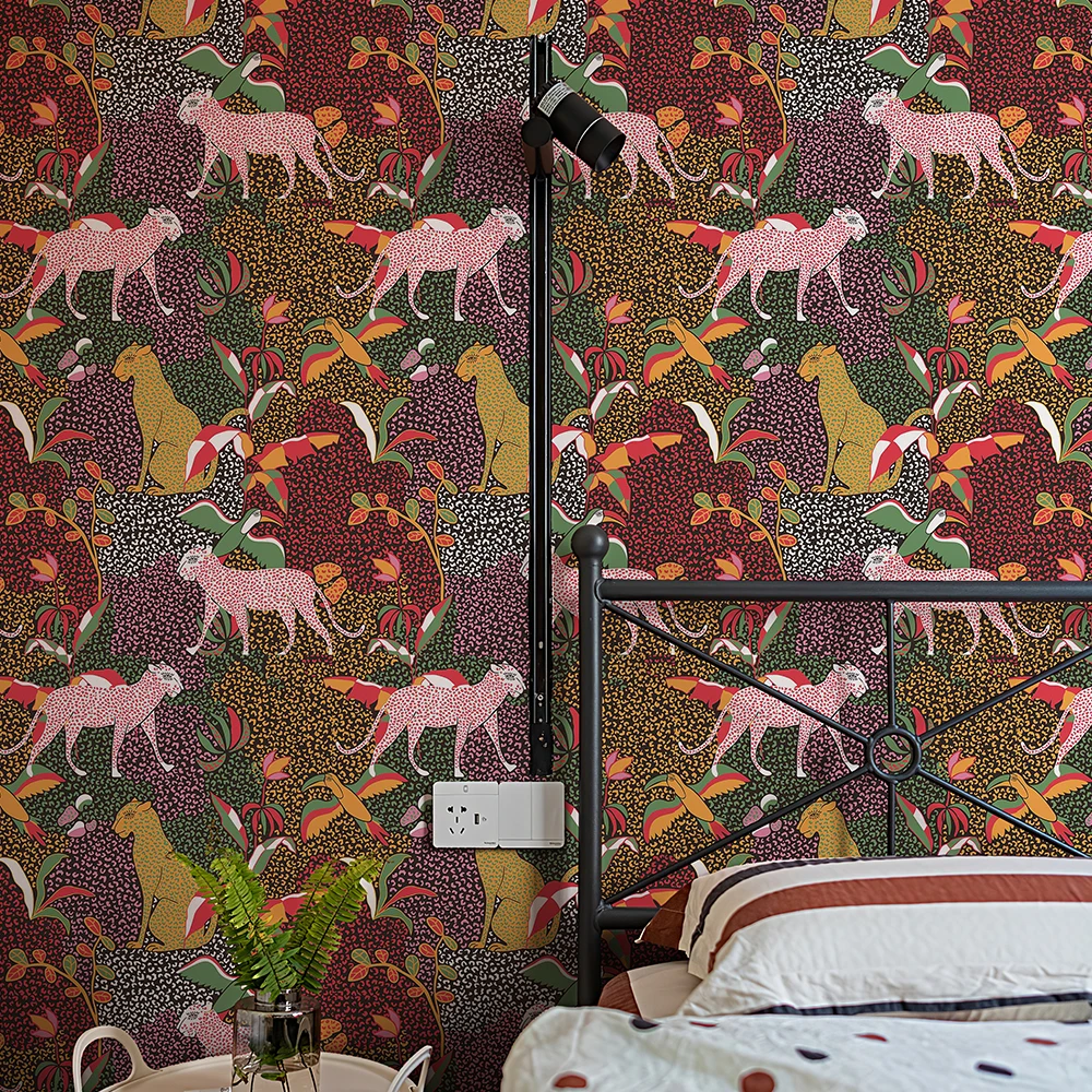 Watercolor Leopard And Tiger Wallpaper Retro Colorful Peel And Stick PVC Home Decor Vintage Furniture Vinyl Cabinet Sticker