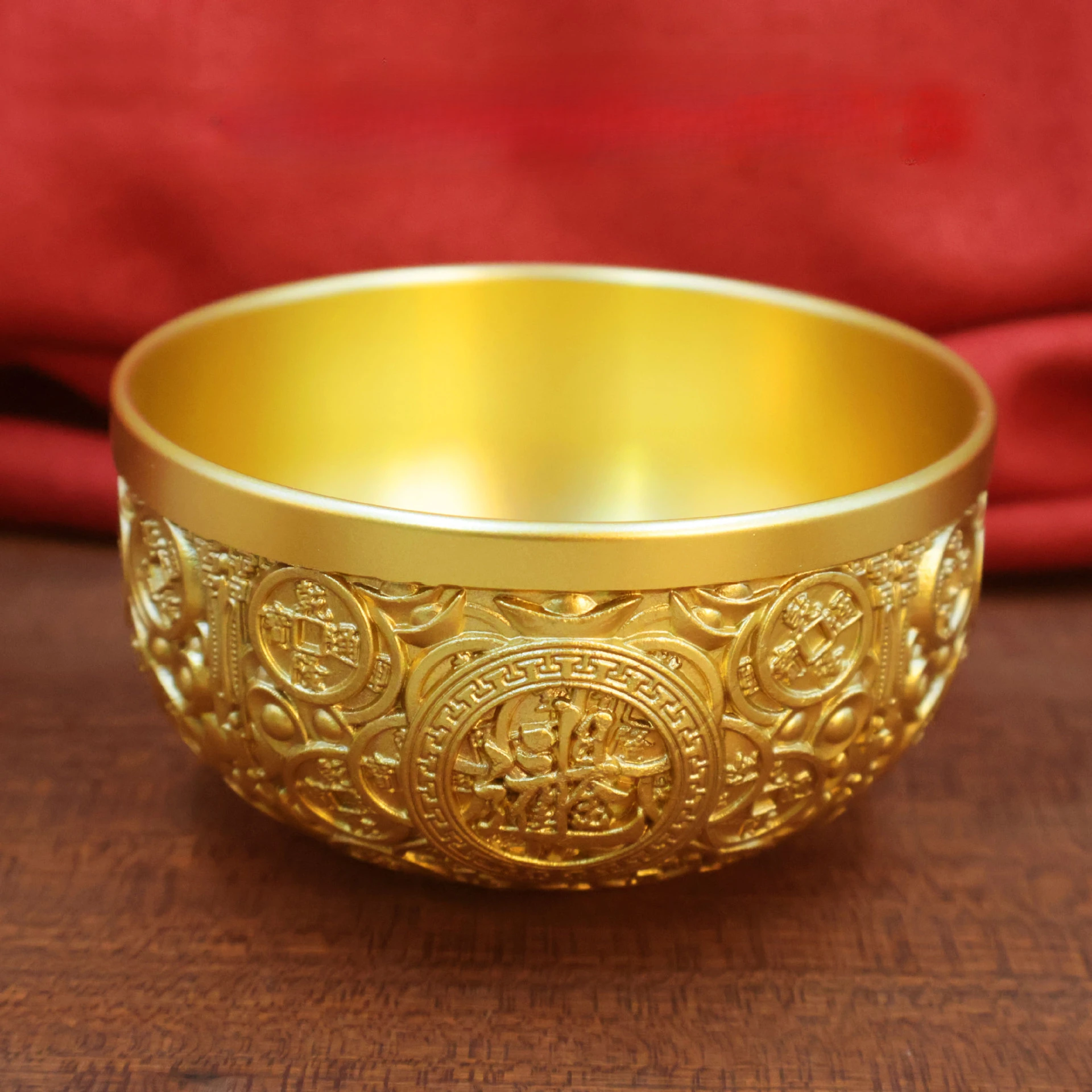 Bowl Offering Basin Water Treasure Feng Shui Fruit Altar Golden Brass Meditation Cup Holder Wealth Supplies Good Money Lucky