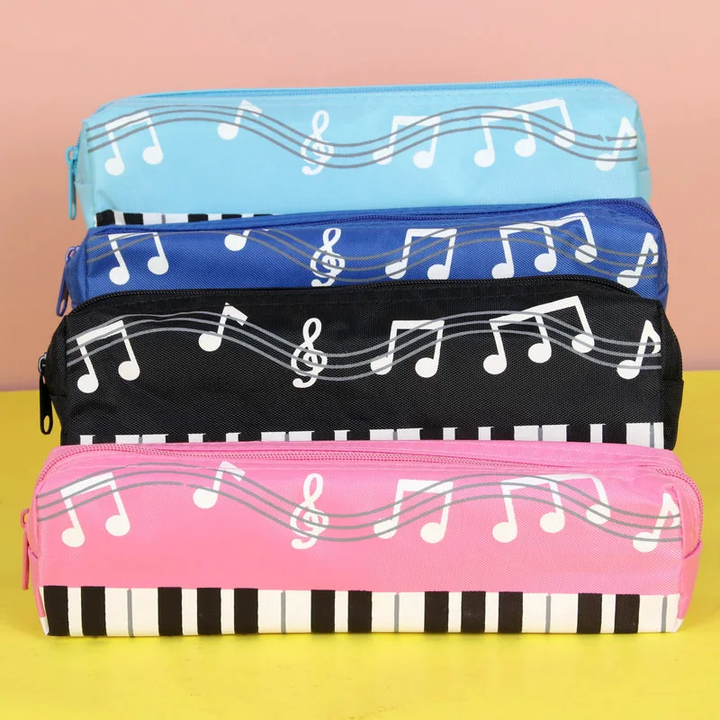 Cute Musical Instrument Print Zipper Pouch Piano Note Pattern Portable Pencil Case Children School Supplies For Boys Girls