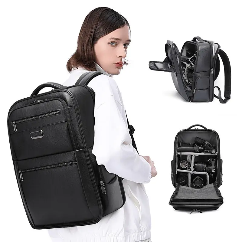 BANGE Anti Theft Laptop Backpack 15.6 Anti-wrinkle Waterproof USB Recharging Leather Backpack Men Fashion Travel Bag Backpacks