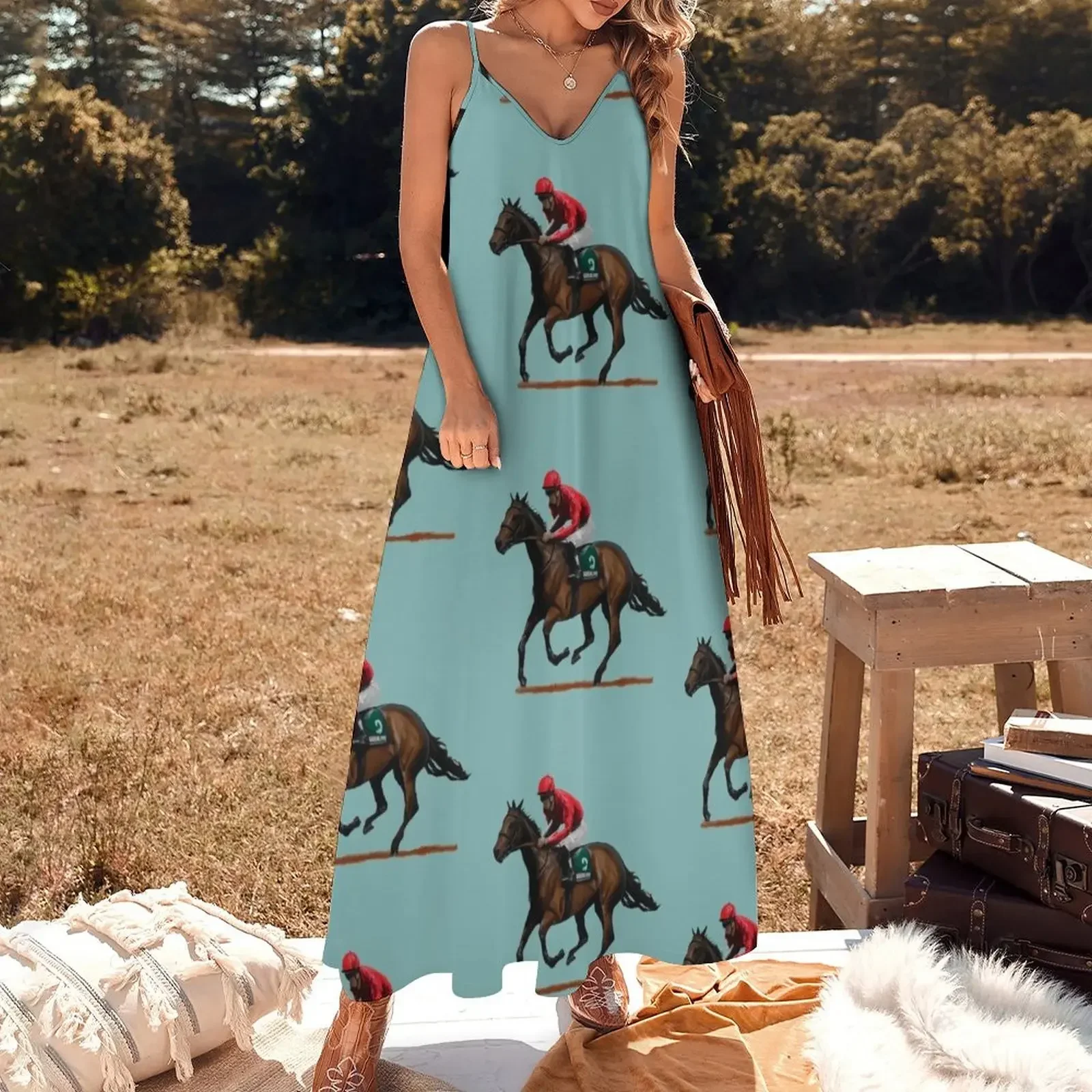 Rider and Race Horse In Full Gallop Sleeveless Dress birthday dress for women elegant dresses for women Dress