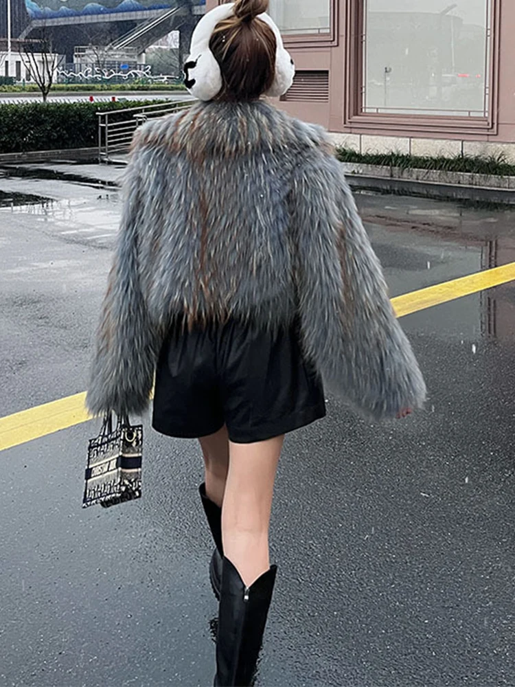 2023 Hot Sales New Fashion Women Thick Jacket Real Fox Fur Strip Sewed Toghter Slim Autumn and Winter Real Raccoon Fur Overcoat