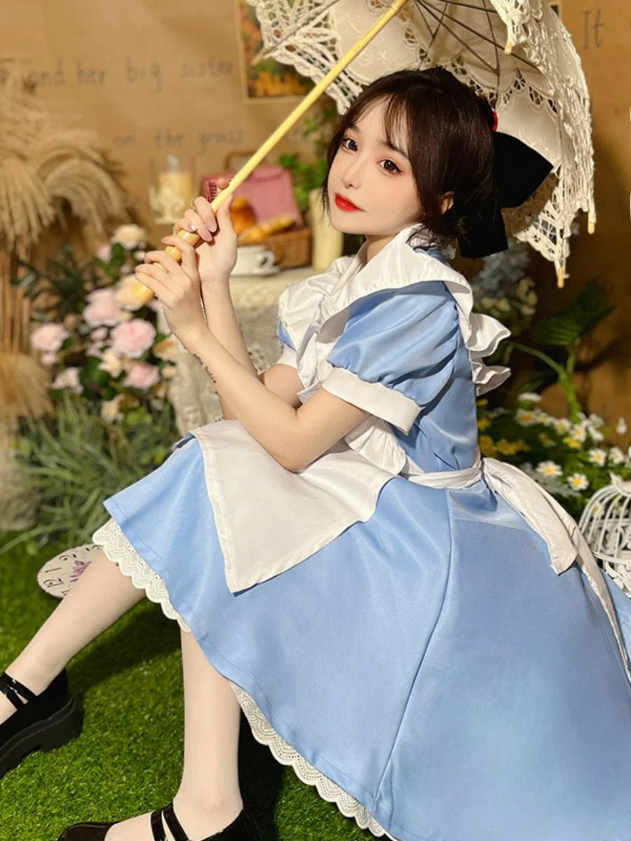 الأزرق الأمير أليس الجري بعيدا الدكتور الخادمات orm لالوين زي الحلو مكافحة الشيخوخة مادة البوليستر الملابس النسائية