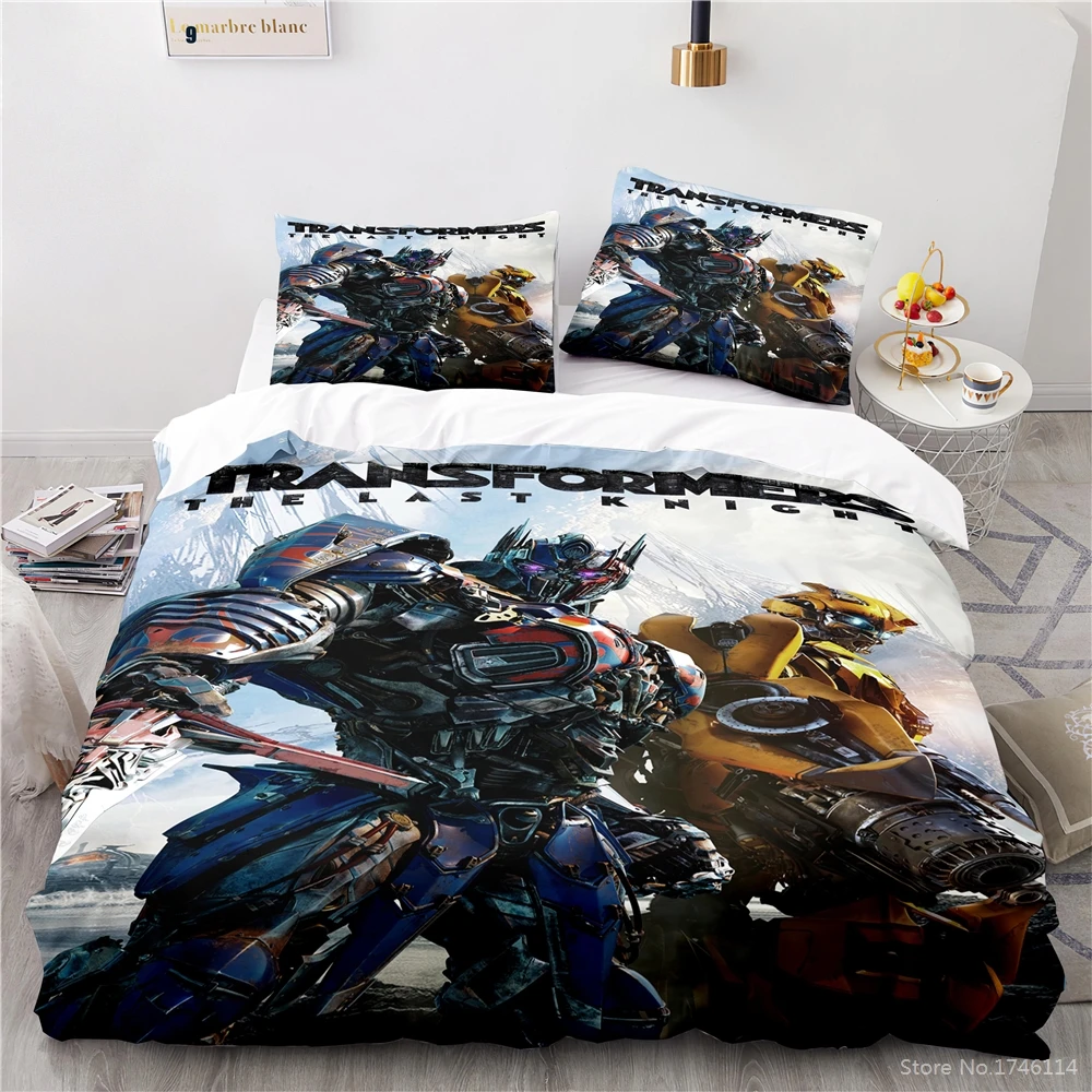 3D Movie Transformer Printed Bedding Set 2/3pcs Duvet Cover with Pillowcase Set Soft Bed Linens Bedclothes for Home Bedroom Gift