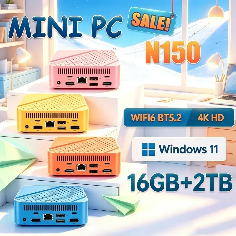Mini PC Intel Core N150 Windows 11 Swift Pocket Computer 16GB RAM 1/2TB SSD WIFI6 BT5.2 4K Desktop PC Gaming Computer