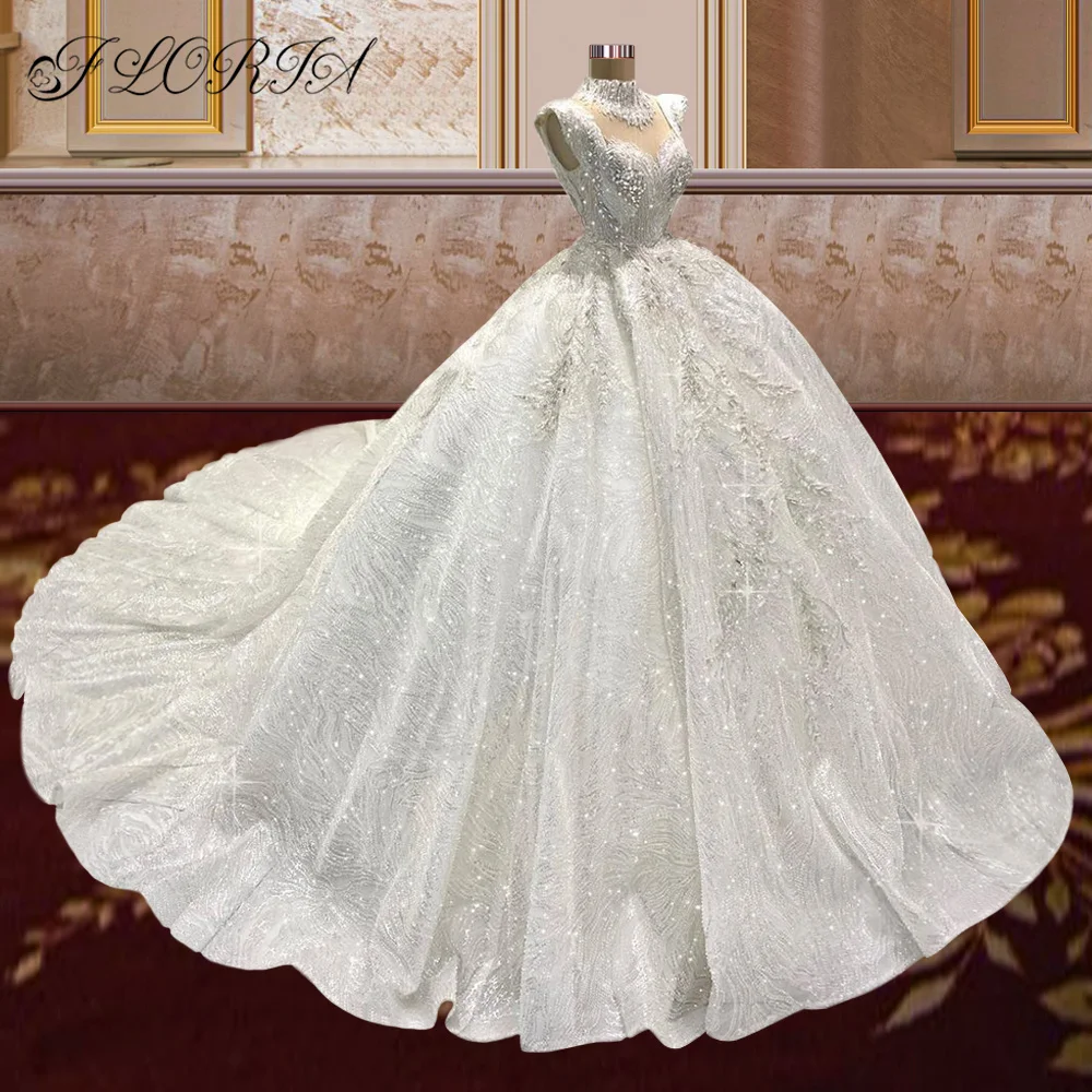 Vestido de Noiva Gorgeous Wedding Dresses 2022 Arabic Dubai High Neck Ball Gown Beading Lace Bridal Marriage Gown Princess