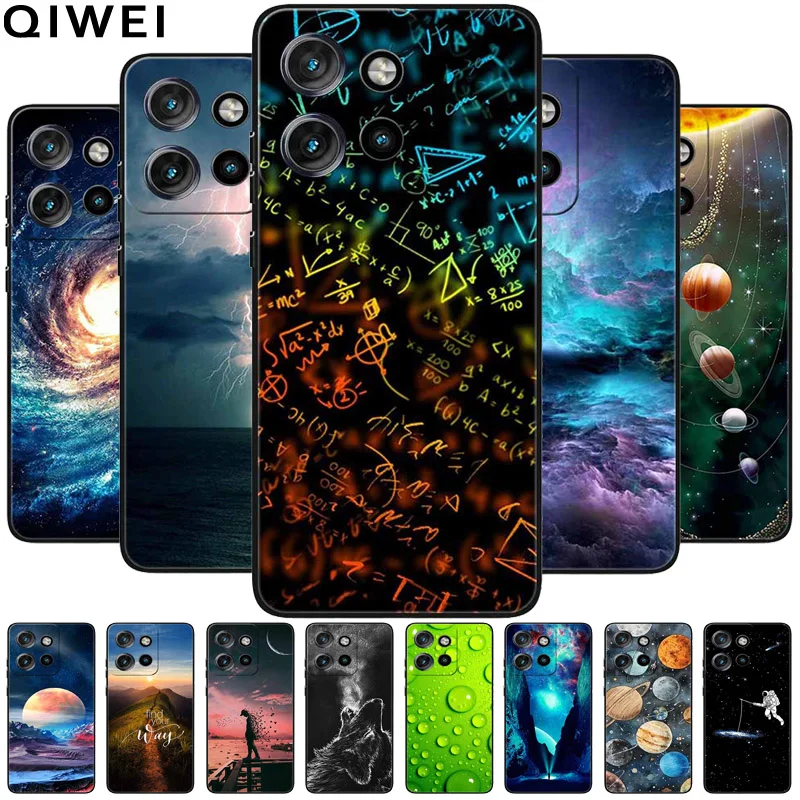 For Moto G75 5G Case 2024 New Black Silicon TPU Soft Back Cases for Motorola Moto G75 G 75 Phone Covers Animal Lion Space Print