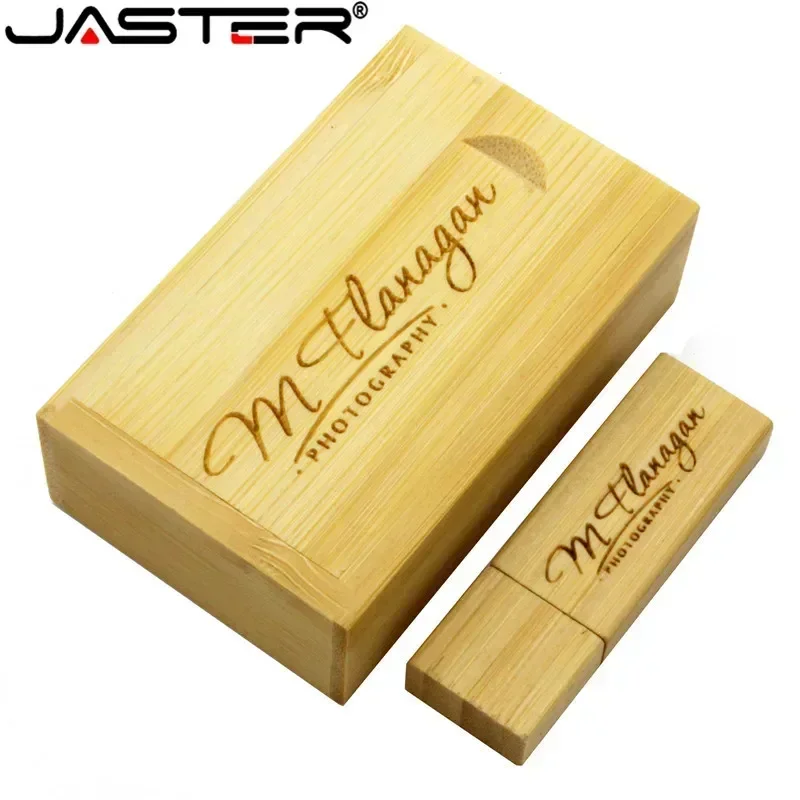 JASTER USB 2.0 Drewniane pudełko Pendrive 16GB Pendrive 128GB 64GB 32GB 8GB 4GB Fast Speed Memoria Micro Stick 1PCS Darmowe logo