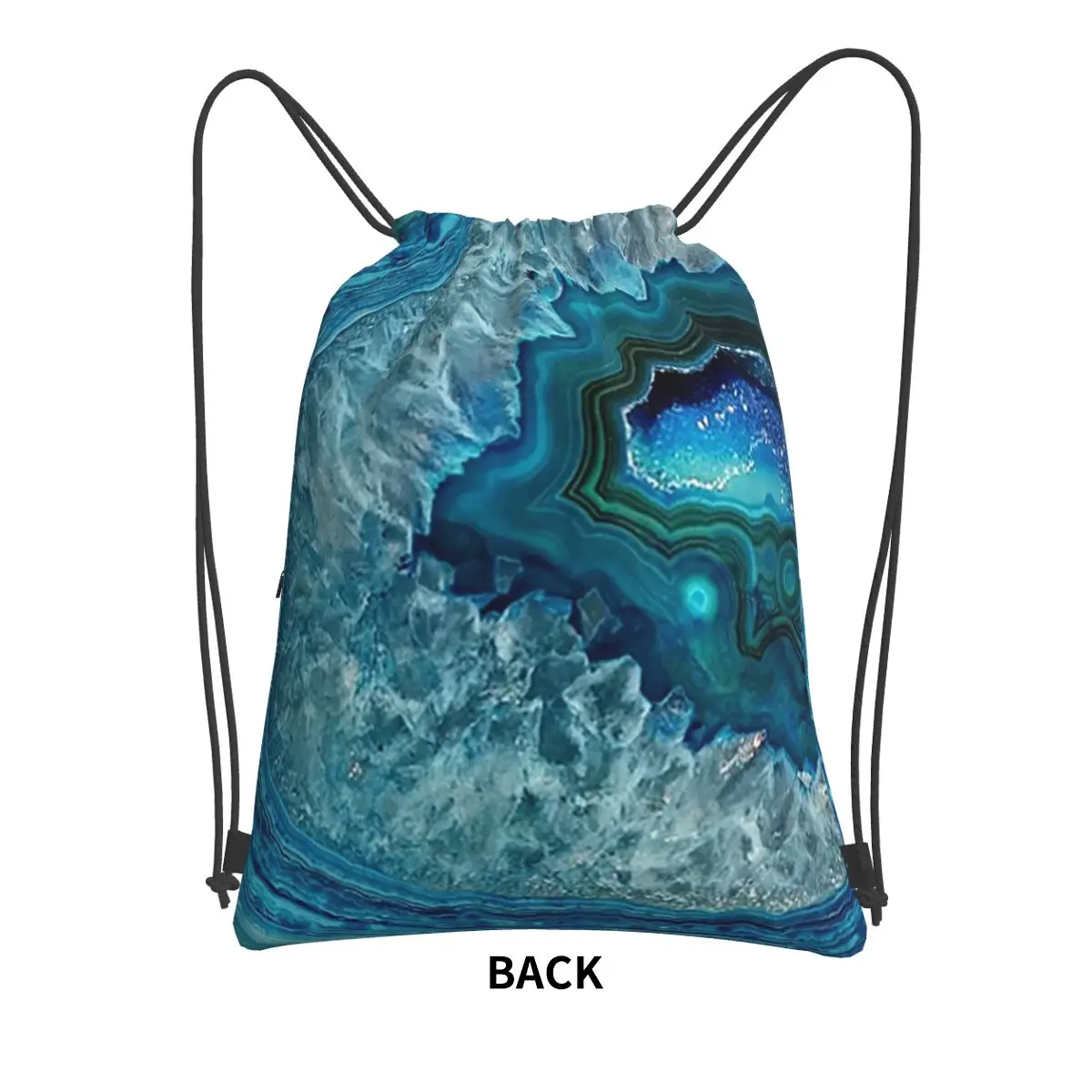 Teal Aqua Turquoise Blue Rock Agate Mineral Crystals Pattern Backpacks Casual Drawstring Bundle Pocket Sports Bag Book Bags