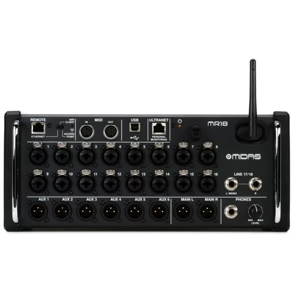 Midas MR18 18-Input Digital Rackmount Mixer for iPad/Android Tablets with 16 Preamps, WiFi Module and USB Audio Interface