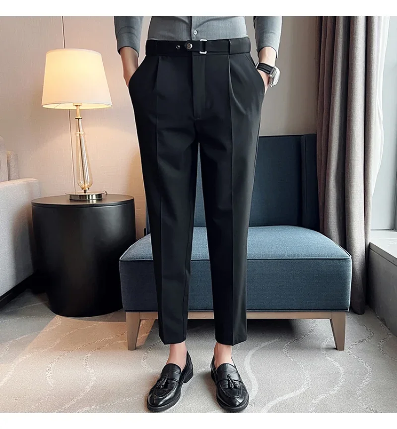 Men Business Dress Pants Spring New Hot Solid Color Casual Slim Office Social Suit Pant Ankle Length Trousers Male Clothing