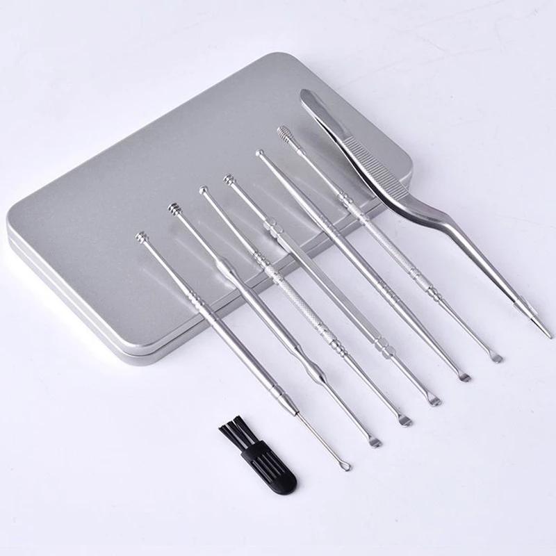 7Pcs Stainless Steel Ear Pick Spoon Ear Wax Cleaner Health Care Removal Curette Ear Earwax Remover Cleaning Selection Tools