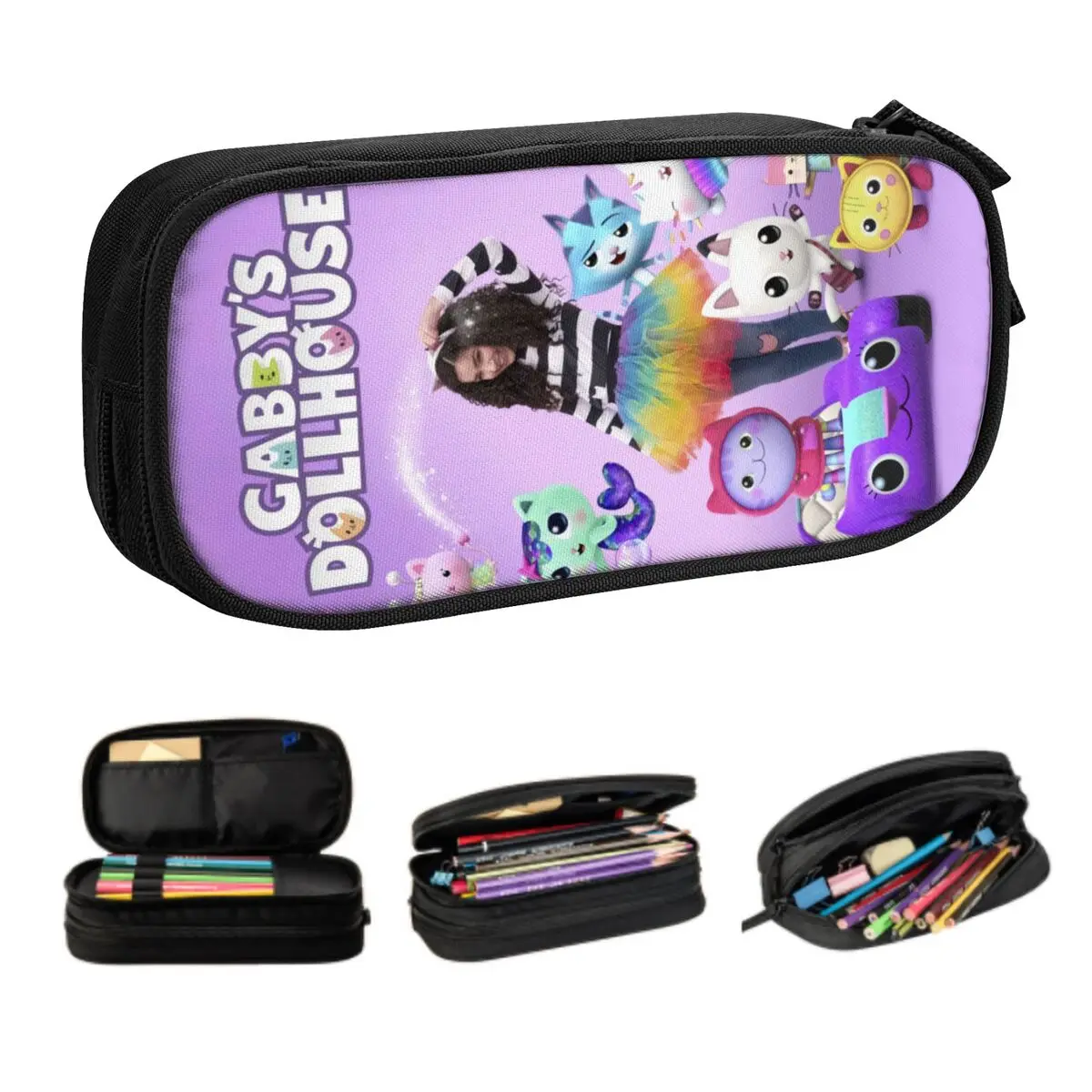 Cute Gabby Dollhouse Pencil Cases for Boys Gilrs Custom Gabbys Mercat Large Capacity Pen Bag Box School Accessories