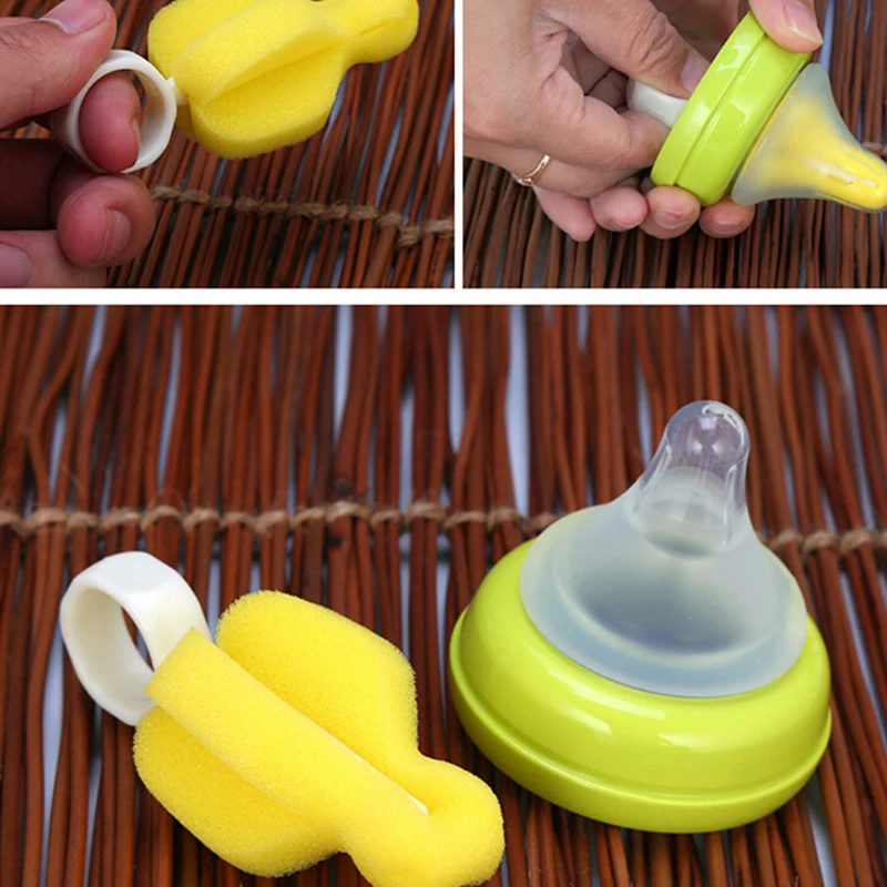 10pcs Rotating Sponge Yellow Baby Nipple Brush Babies Teat Cleaning Feeding Bottle Brushes Infant Pacifier Cleaner