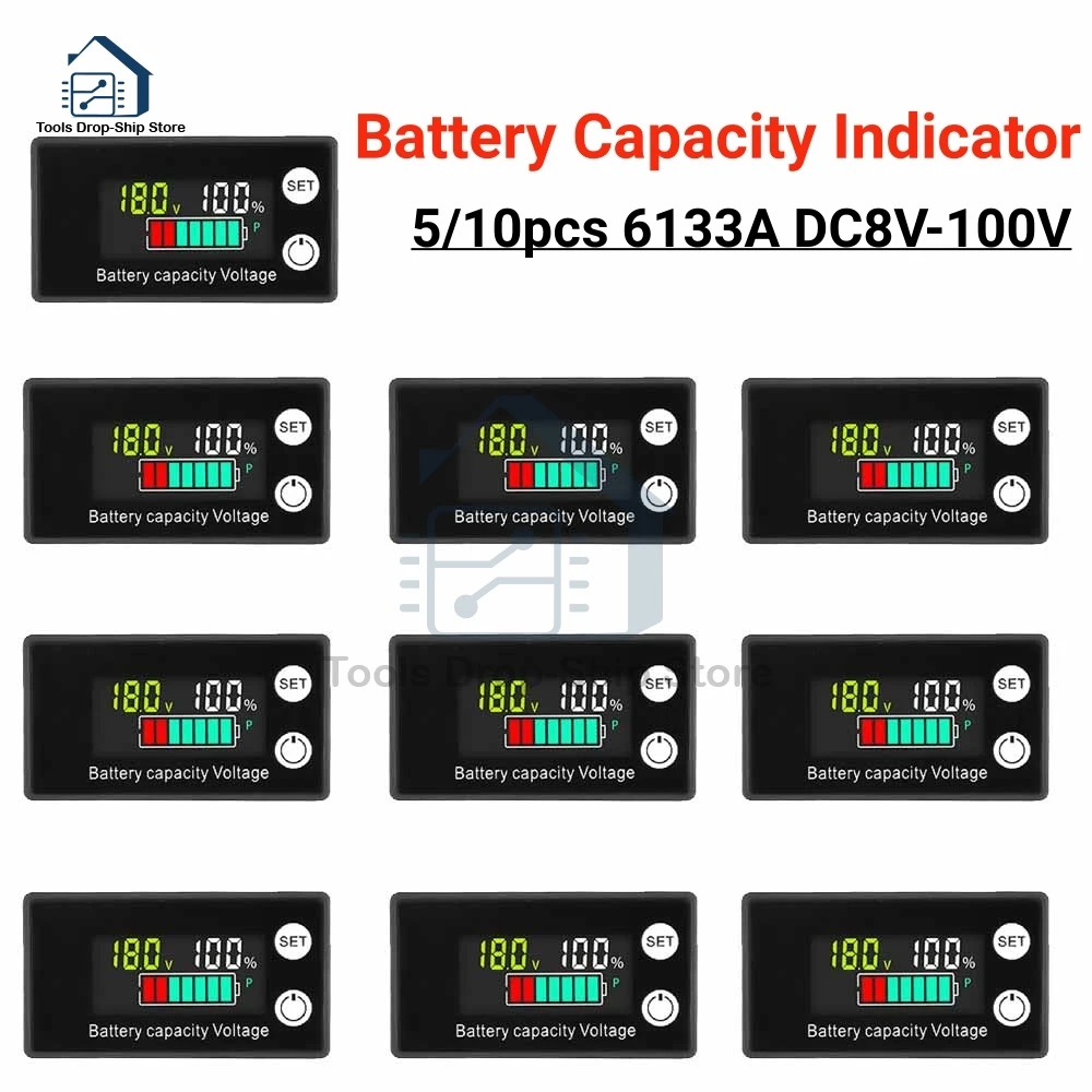 6133A DC8V-100V Battery Voltmeter Capacity Indicator Power Meter Lithium LiFePO4 lead-acid cell 12V 24V 48V for LCD Battery