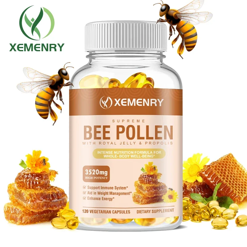 Bee Pollen 3520 Mg 120 Vegetarian Capsules (100% Vegan, Non-GMO and Gluten-Free) Naturally Rich in B Vitamins, Protein