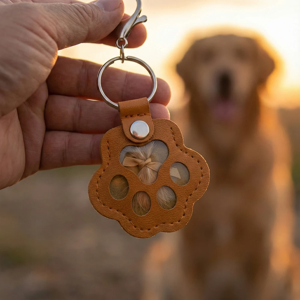 

Memorial Leather Pet Hair Storage Bag Cat Paw Keychain Multifunctional Portable Keychain