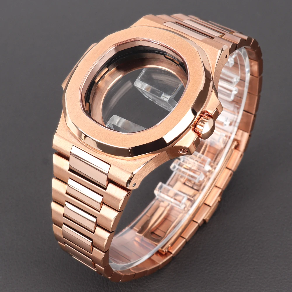 

40mm Square Case 316L Steel Part for NAUTILUS Series Watches NH35 Watch Case for NH36 NH38 Movement Sapphire Crystal glass back
