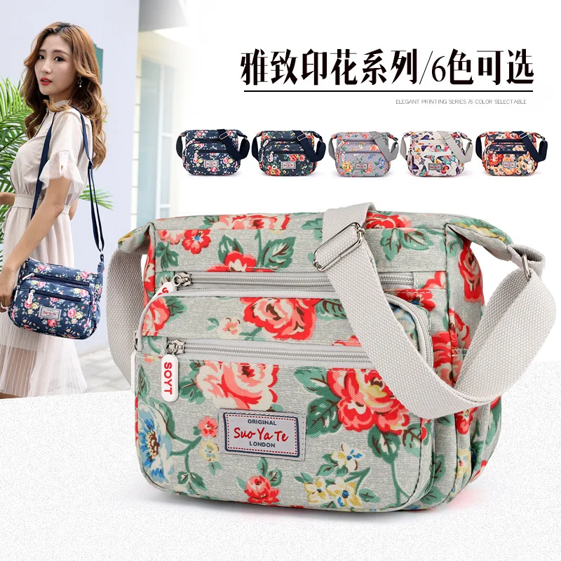 2024 Nowa nylonowa damska torba na ramię z zamkiem błyskawicznym Bandolera Mujer z nadrukiem Flower Girl Student Phone Shoulder Bag — zdjęcie 3