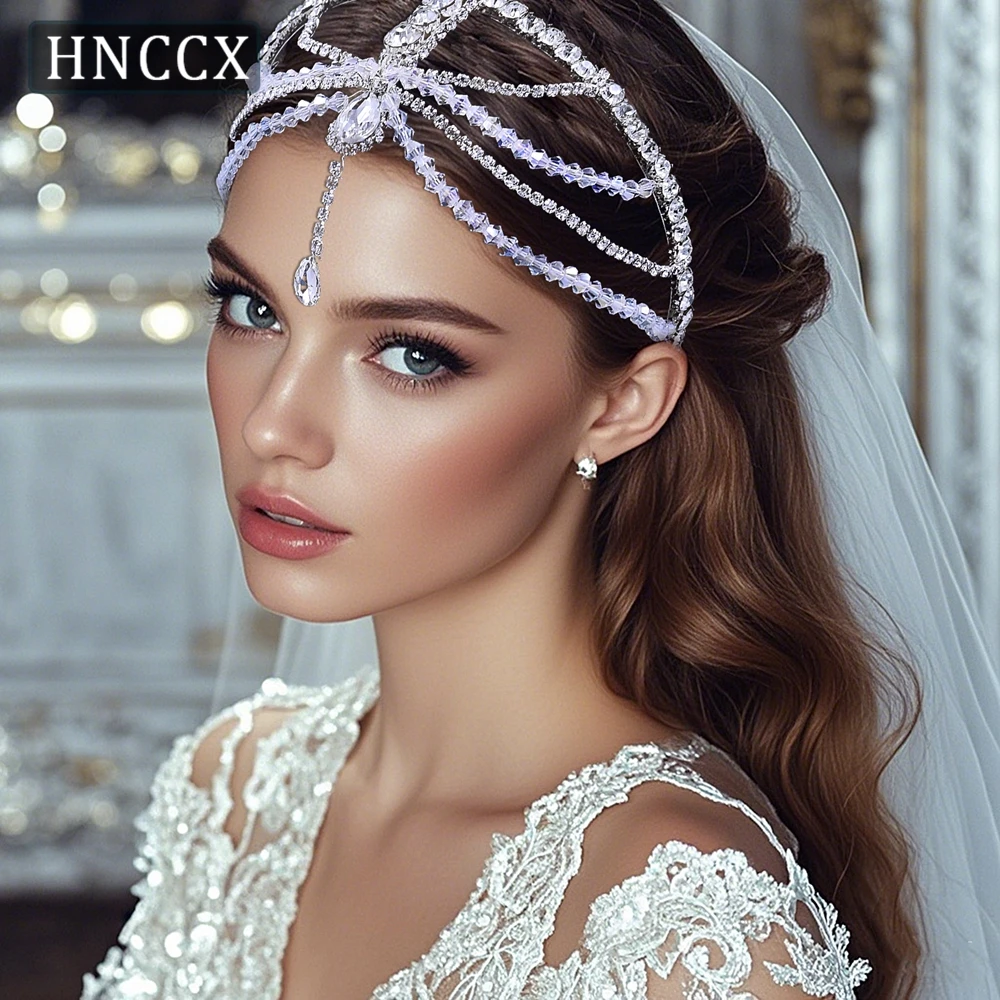 

HNCCX Shiny Bridal Forehead Accessories Rhinestone Headband Bride Headdress Wedding Crystal Headwear For Bridesmaid Party CP665