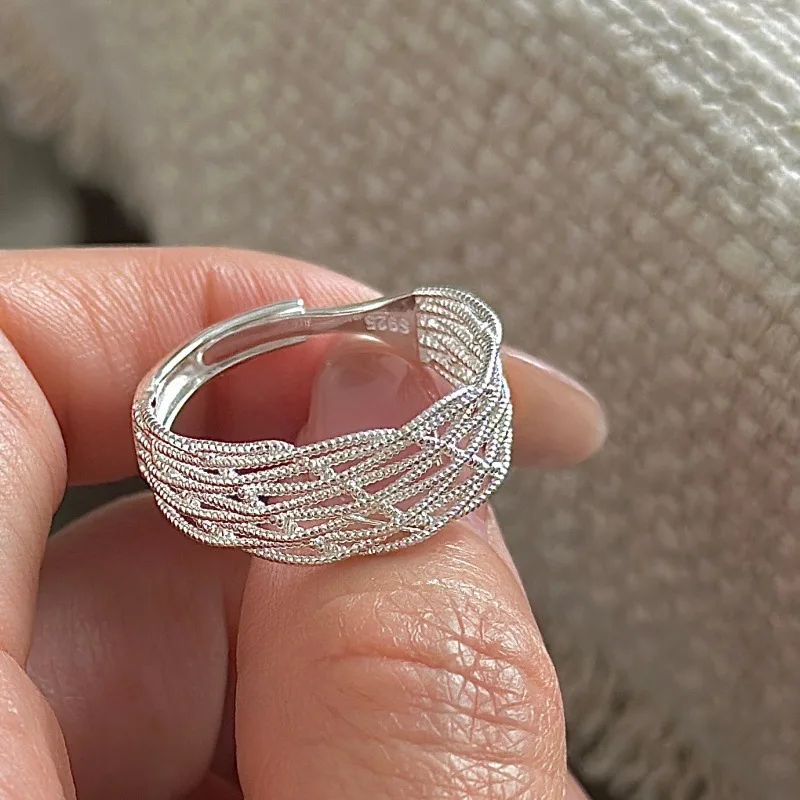

[Cciris.Com] S925 Silver Mesh Ring Japanese Vintage Minimalist Wholesale Stacking Jewelry for Women