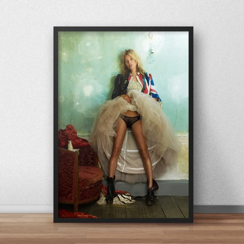 Sexy Kate-Moss Red Dress Near Fridge Fashion Poster Printing Decorative Canvas Painting Living Room Bedroom Wall Art Home Decor