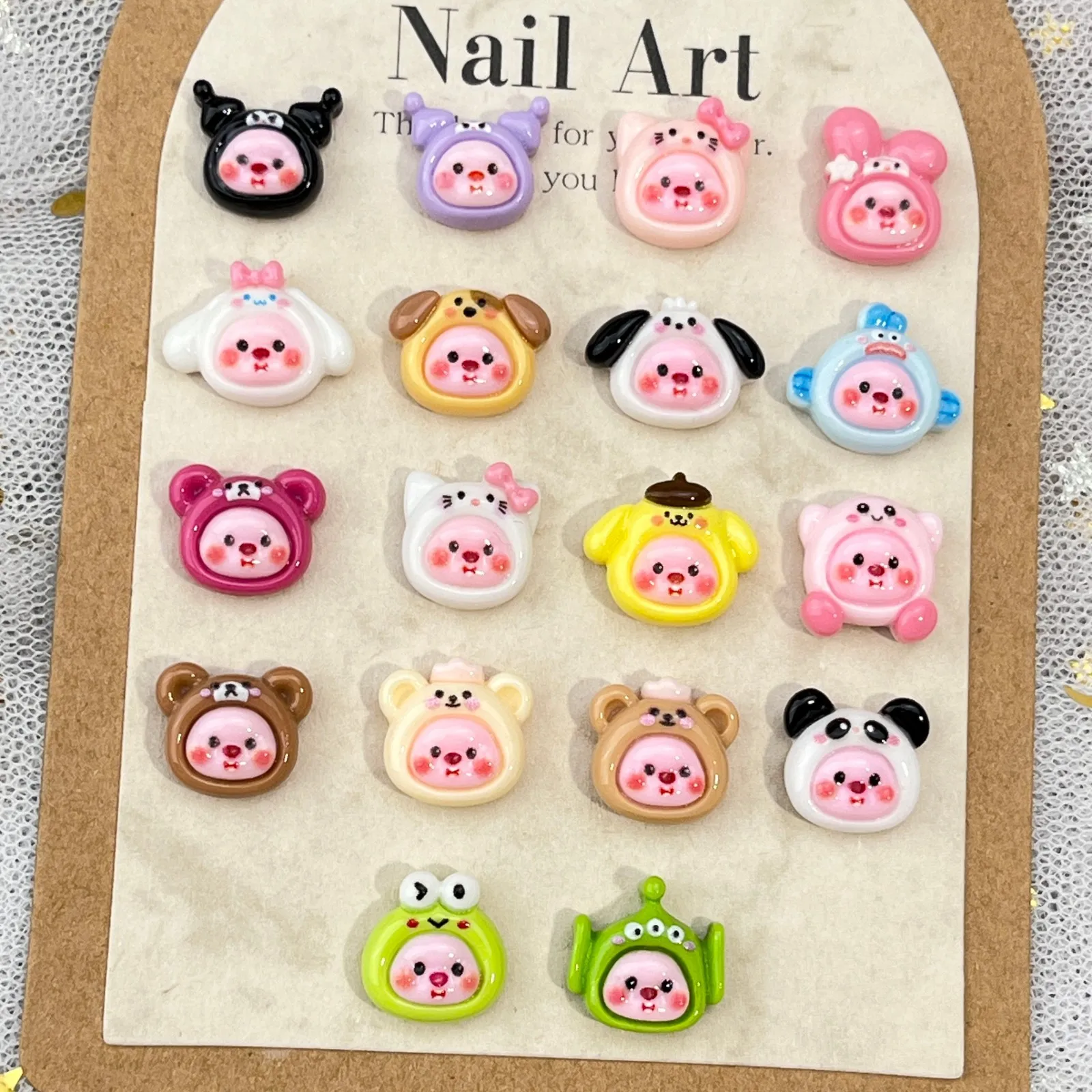 20pcs miniso loopy cartoon nail charms for diy nail making kawaii cute resin nail art decoreation