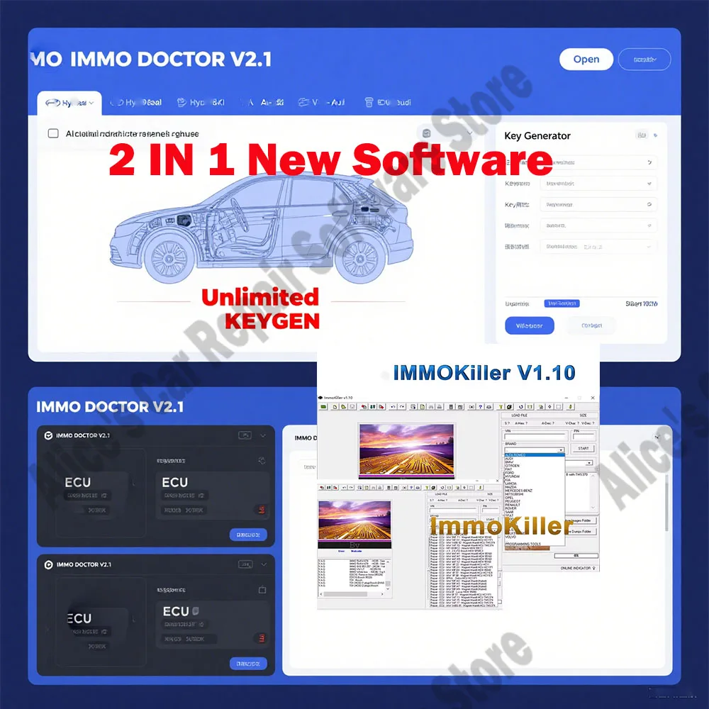 

ImmoKiller v1.1 Car Software + IMMO DOCTOR V2.1 obd2 scanner With Unlimited KEYGEN MULTI BRAND Immo Off Software ECU Chip Tuning