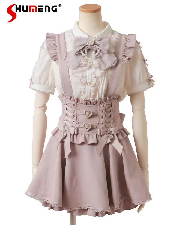 

Japanese SC Mine Series Shirt Mass-Produced Lolita Sweet Bow Chain Heart Pendant Blouse Summer Short Sleeved Y2k Sweet Blusas