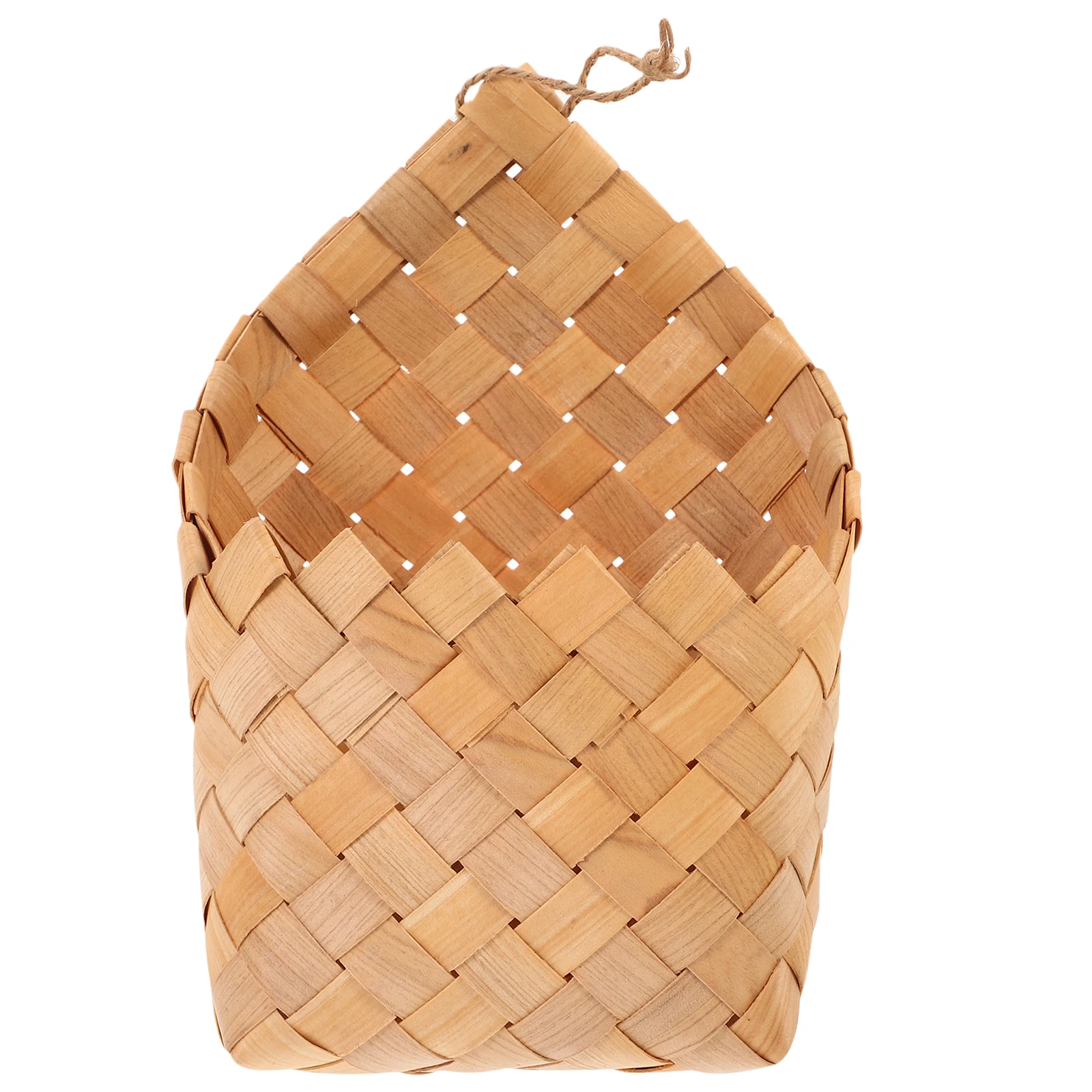 

Wooden Chip Woven Hanging Basket Wall Flowerpot Plant Holder Durable Rustic Style Dry Flower Storage Artistic Basket