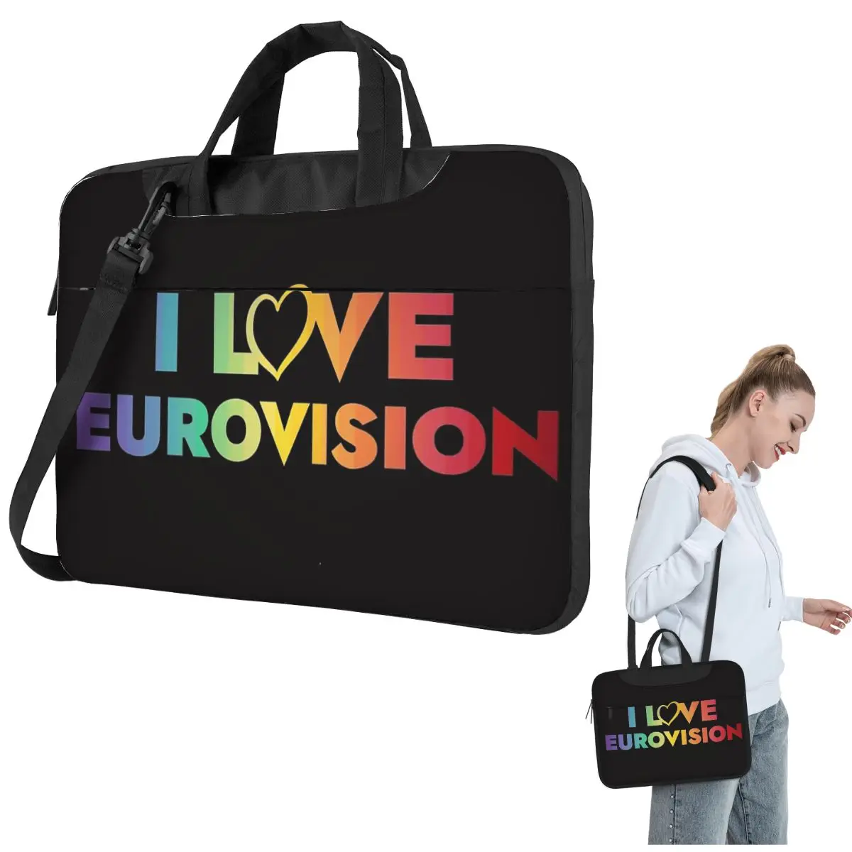 

I Love Eurovision Laptop Bag Protective Case Computer Bag 13 14 15.6 Inch Crossbody Notebook Pouch For Macbook Pro Air