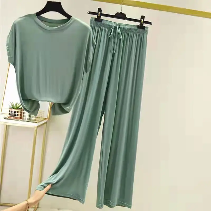 

Modal Lounge Sets For Women Home Clothes Two-piece Sleeveless T-shirt Loose Wide Leg Pants Comfortable Pajama Set