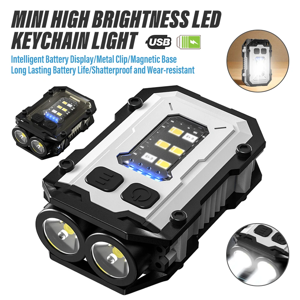 Rechargeable Mini Keychain Light Super Bright LED Clip-on Hat Light Multi-functional High-power Flashlight