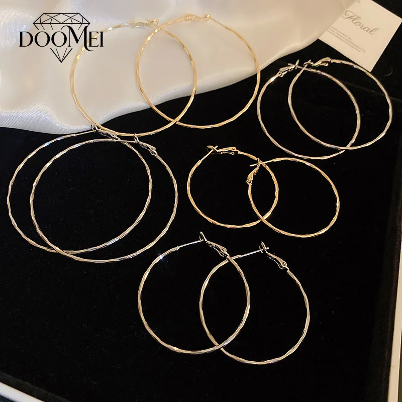 DOO MEI Large Textured Twist Hoop Earrings for WomenTone Big Circle Huggie Ear Rings Minimalist Daily Statement Ear Jewelry