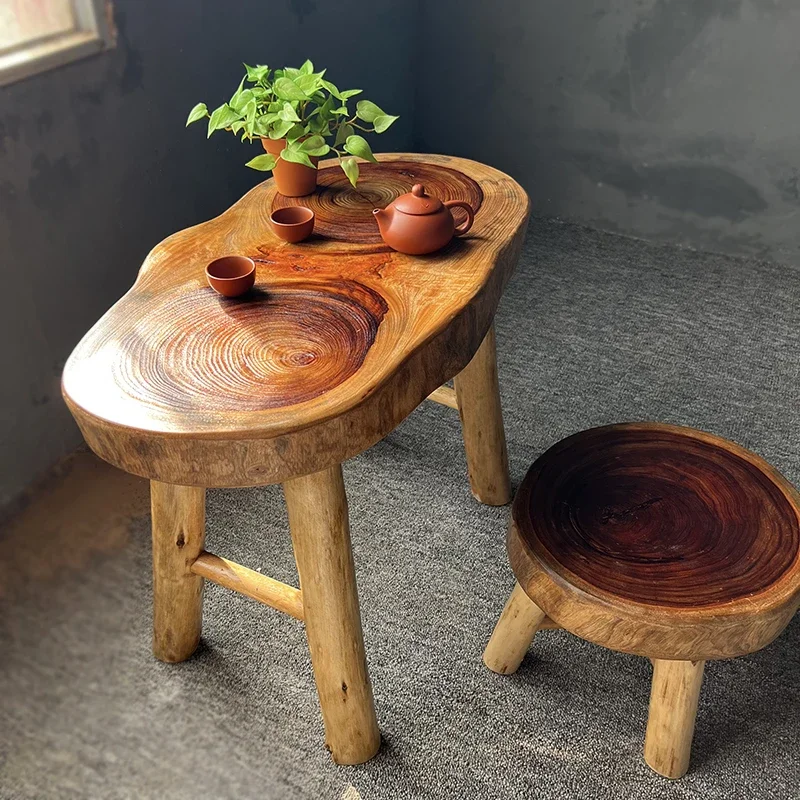 Small dining table, solid wood fragrant camphor wood balcony small table for home eating and drinking tea tea table root carving