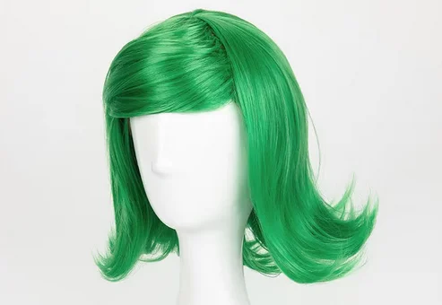 Movie Inside Out Disgust Cosplay Wigs Green Short Curly Heat Resistant Synthetic Hair Wig + Wig Cap