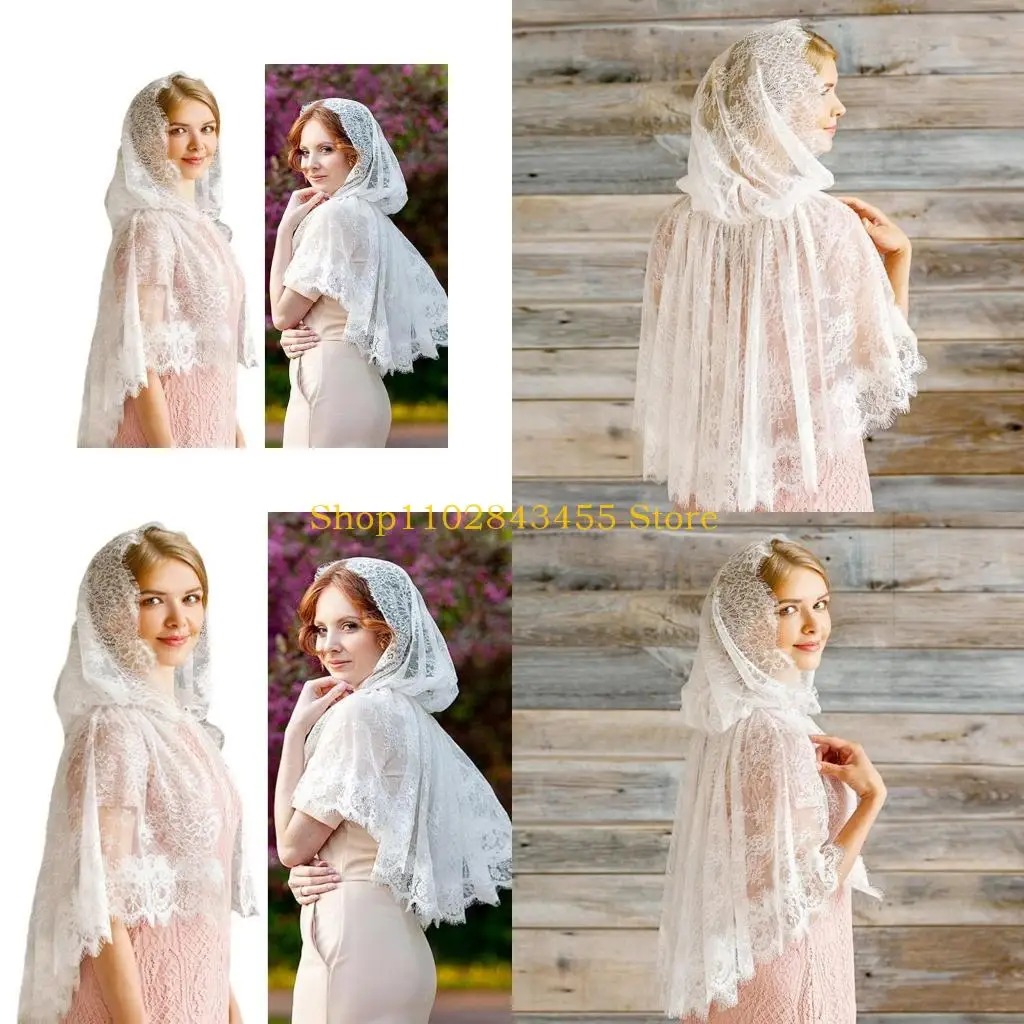 

49MC Woman Lace Trim Sheer Shawl for Wedding Church Summer Travel Body Cool Breathable Shawl with Hoodie Hot Weather Supplies