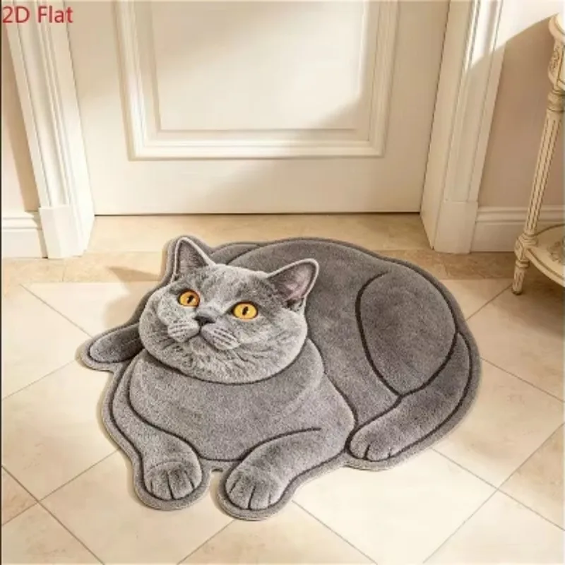 VIKAMA Alfombra con diseño de gato azul británico, absorbente y antideslizante, para entrada, dormitorio, mesita de noche, decoración del hogar