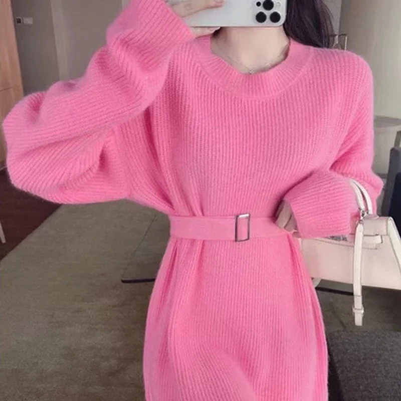 Y2k Knitted Pullover Women Harajuku Candy Color Pull Femme Inside Basic Sweater O-neck Vintage Temper Autumn Winter Jumpers Chic