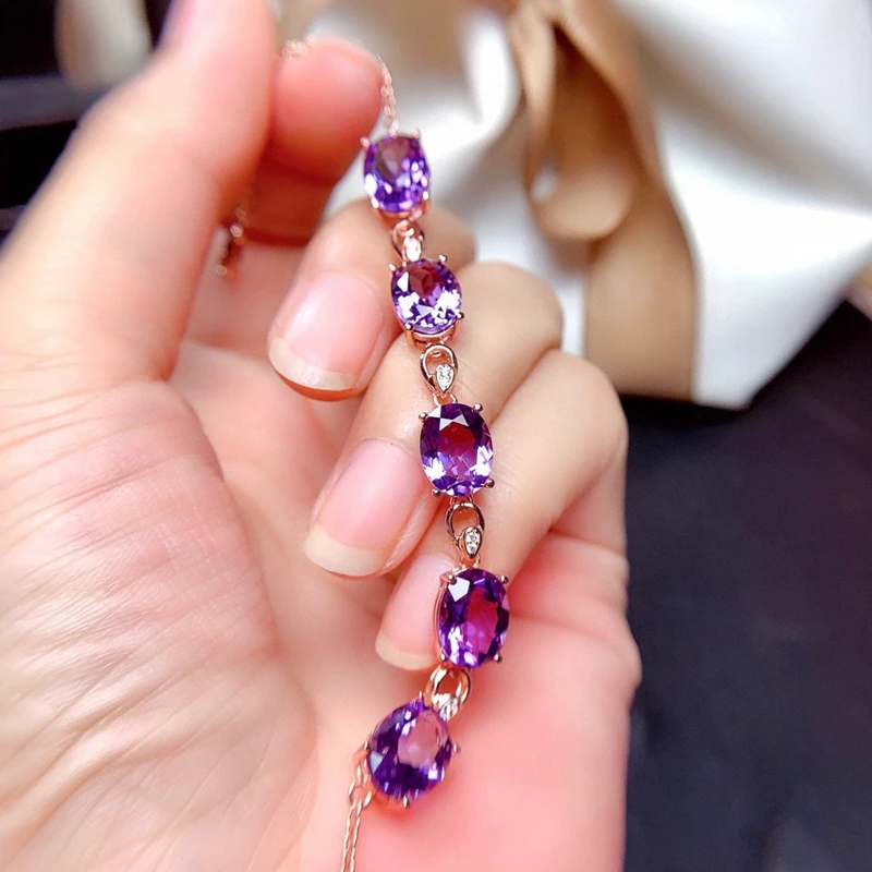 New Fashion Amethyst 18K Rose Gold Color Treasure Luxury Purple Crystal Gemstone Bracelet For Women Fine Jewelry Christmas Gifts