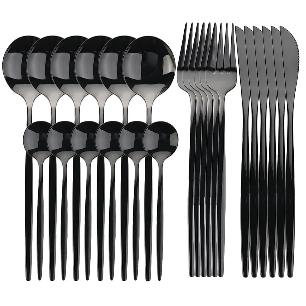 

24pcs Black Tableware Set Stainless Steel Cutlery Set Flatware Set Fork Knife Coffee Spoon Silverware Dinnerware Set Kitchen