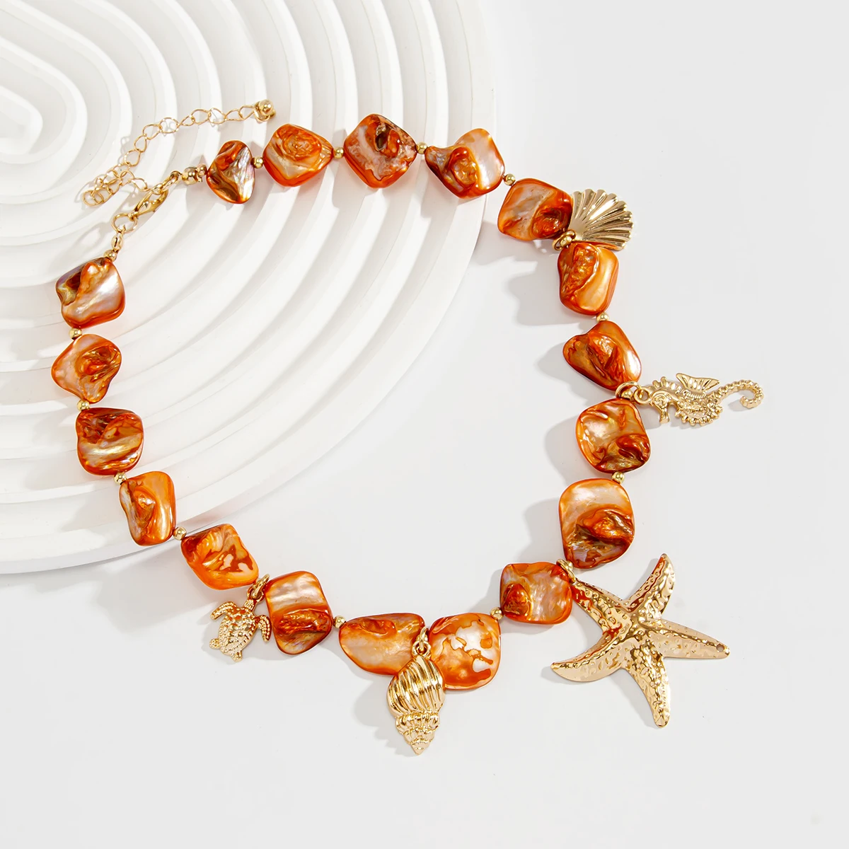 PuRui Bohemia Orange Color Geometric Stone Chain Necklace Romantic Women Star Pendant Adjustable Metal Necklace Jewelry Gift New