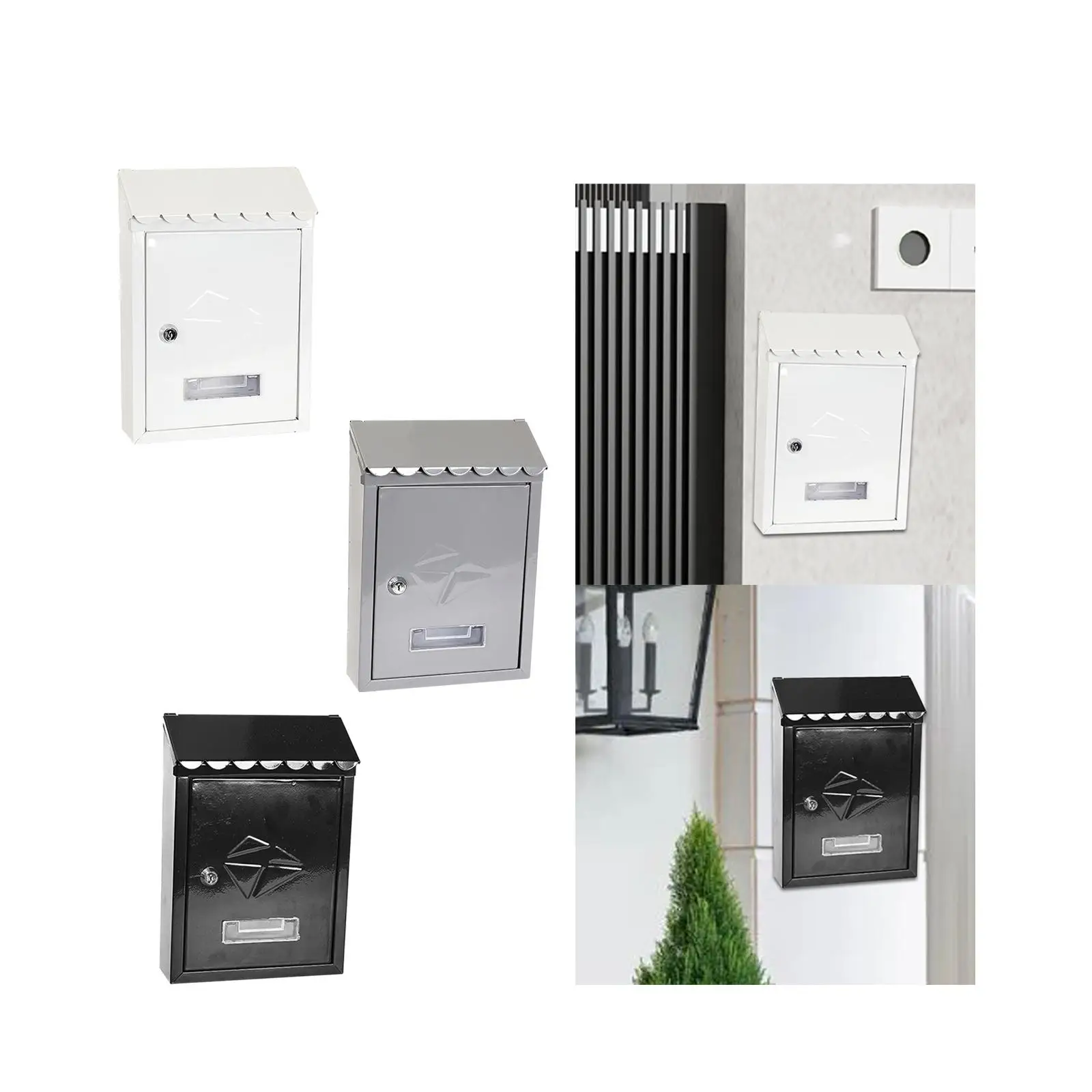 Wall Mounted Mailbox Post Box Weatherproof Wall Mount Locking Mailbox for Envelope Front Door Outside House Business Decoration