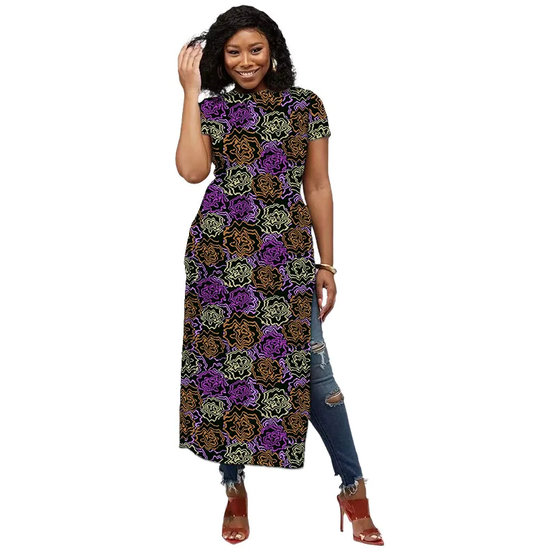 Abito da banchetto da donna a maniche corte personalizzato con scollo a O alla moda africana, design originale, abbigliamento da festa con stampa colorata