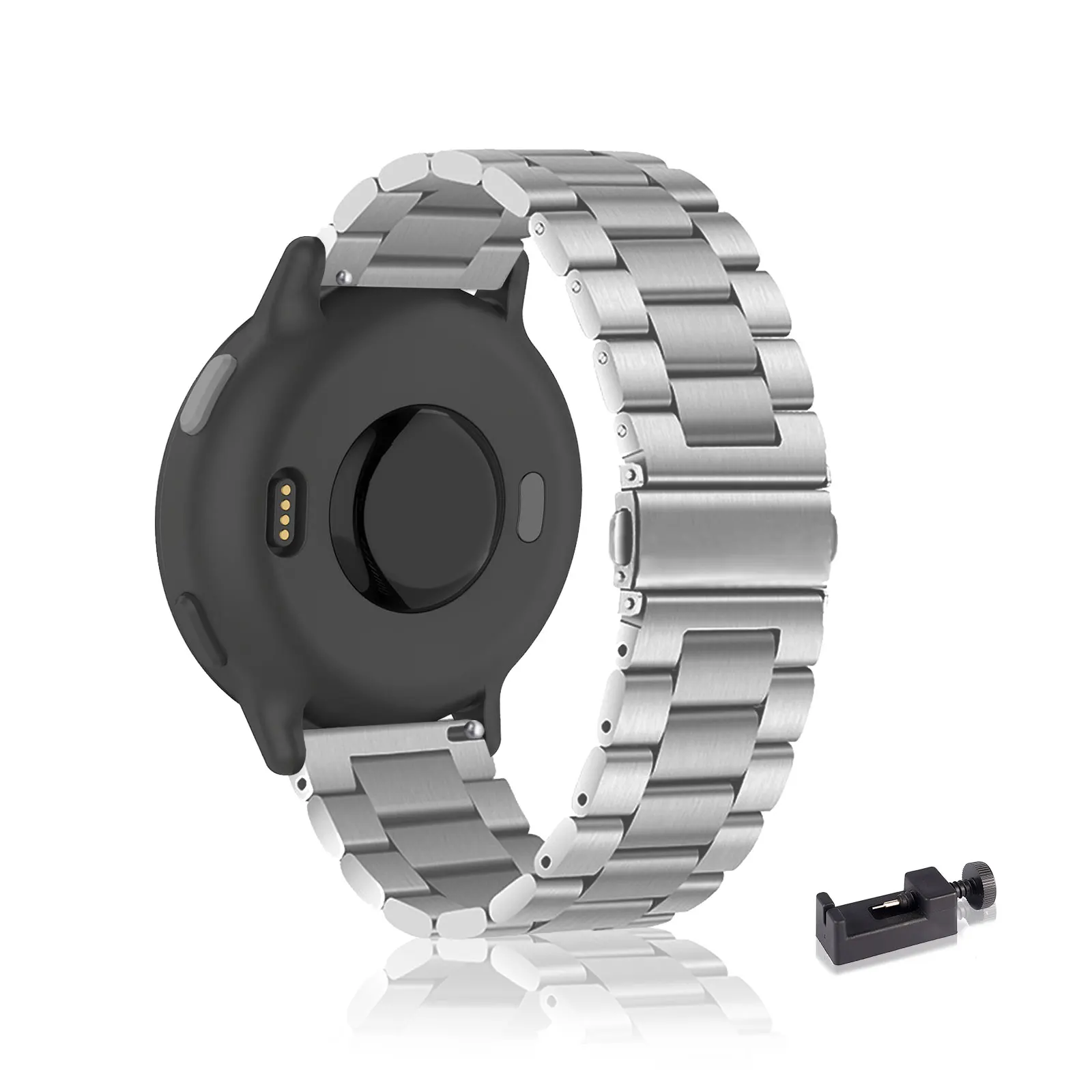 

Stainless Steel Bands for Garmin Venu/Venu 2 Plus Band, Three Columns Metal Replacement Strap