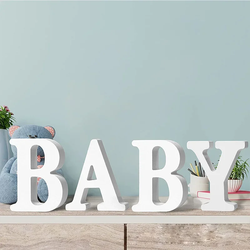 10CM White Wooden English Alphabet Letters DIY Personalized Name Standing Ornament For Birthday Wedding Bedroom Home Tabletop