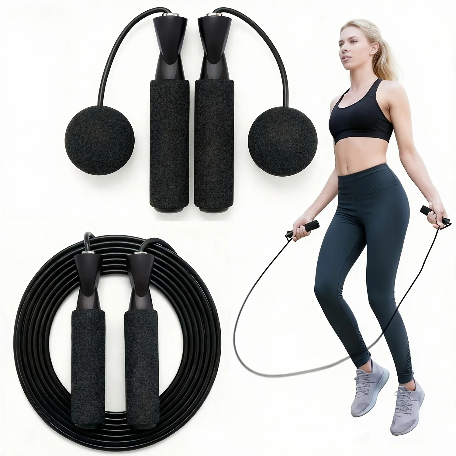 Adjustable Skipping Rope Suitable for Men and Women, Steel Core Reinforced Skipping Rope with Foam Grip and Rotating Bear