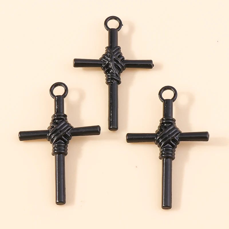Leslie 10 Stück Steampunk-Kreuz-Charm für die Schmuckherstellung, schwarze Farbe, Kreuz-Anhänger, Halskette, Schlüsselanhänger, DIY-Hip-Hop-Schmuckzubehör – Detail 16