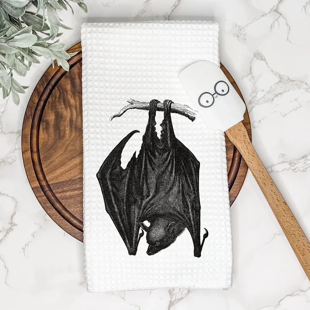 

Hanging Black Bat Kitchen Tea Towel Halloween Family Table Decorations Gift for Hostess or Housewarming Horror Season Accessory